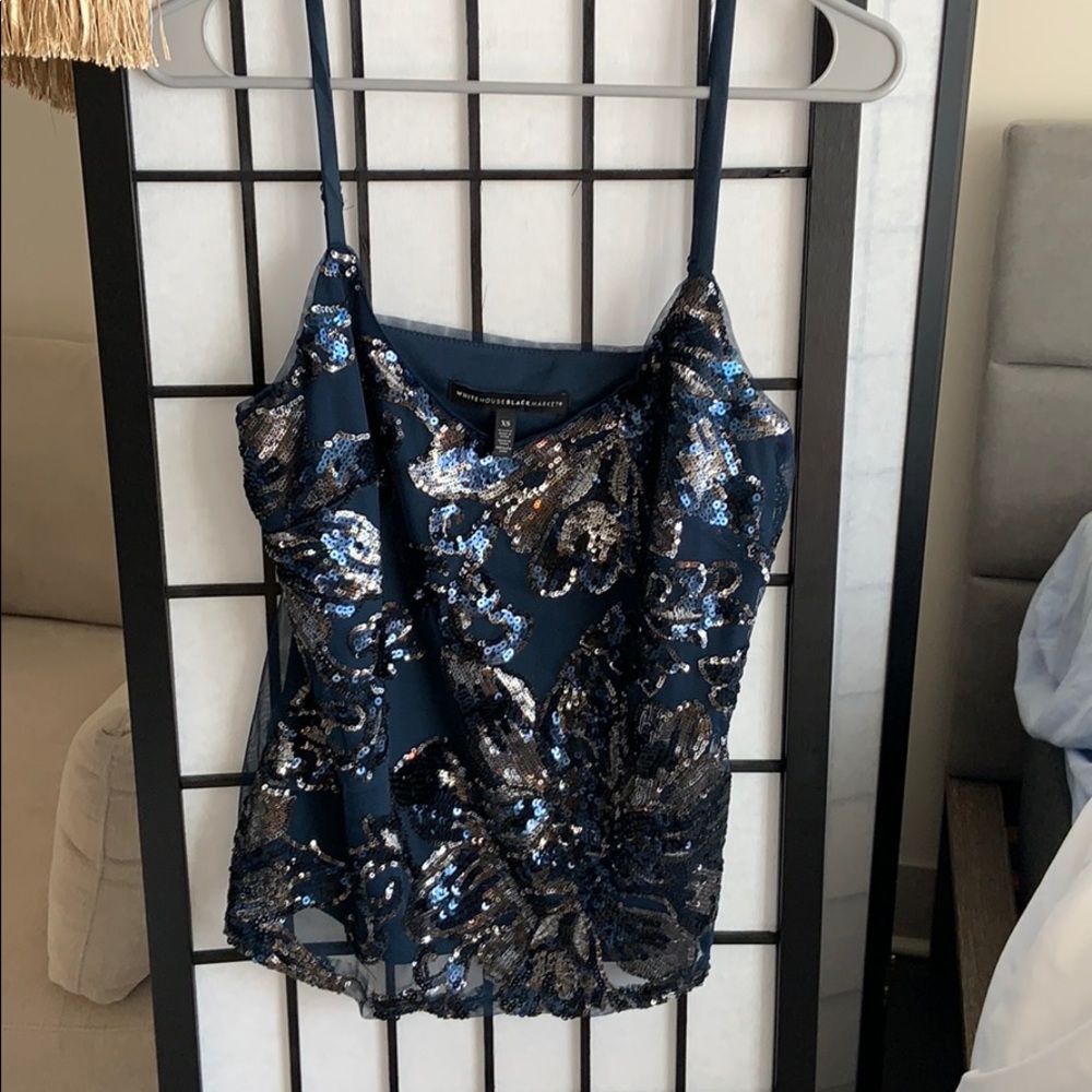 White House Black Market Navy and sequence top
